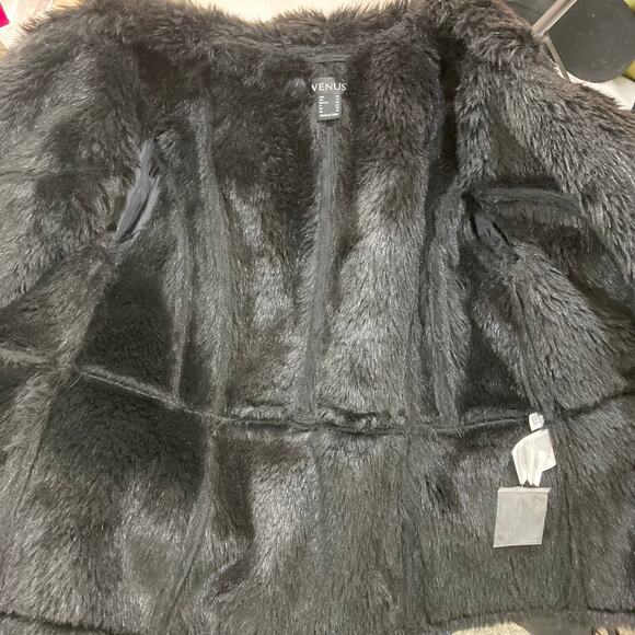 Faux leather fur moto jacket by Venus ladies plus size 16 black vegan suede coat - Picture 5 of 10